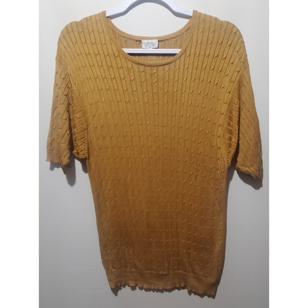 100% Silk Shirt Short Sleeve Top Gold Large